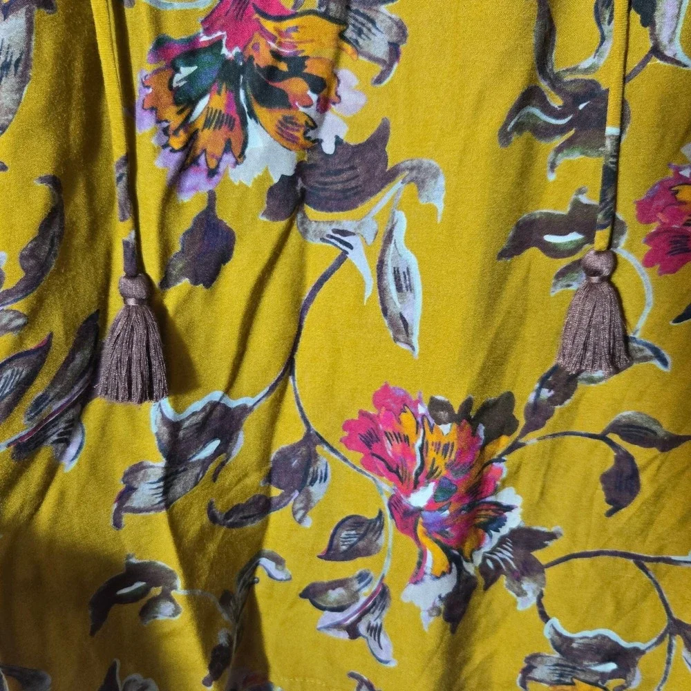 Johnny Was Ruffle Detail Floral Peasant Blouse Boho‎ Cottagecore Yellow XS